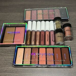 Profusion Cosmetic Makeup Lot of Eyeshadow, Lip Cream & Toppers, Blush & Glitter